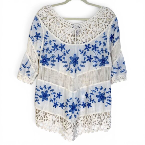 Oliver Logan Tops - boho peasant embroidered crochet lace cotton blouse medium festival by oliver